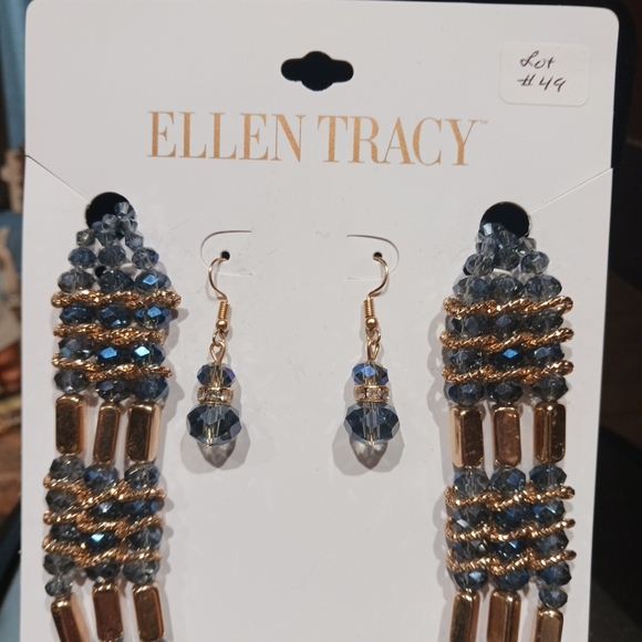 Ellen Tracy Designer Blue & Goldtone Beaded Necklace And Earrings Set - Picture 3 of 5